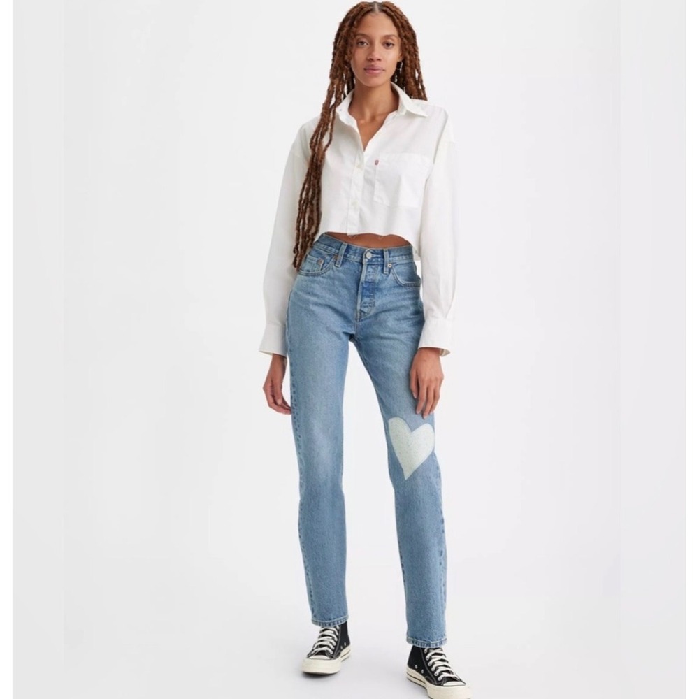 Levi's 501 Original Heart Floral Patch Straight Leg Jeans 26